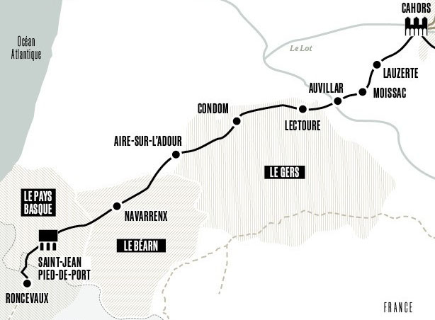 Carte Voie du Puy en Velay - GR65 Compostelle